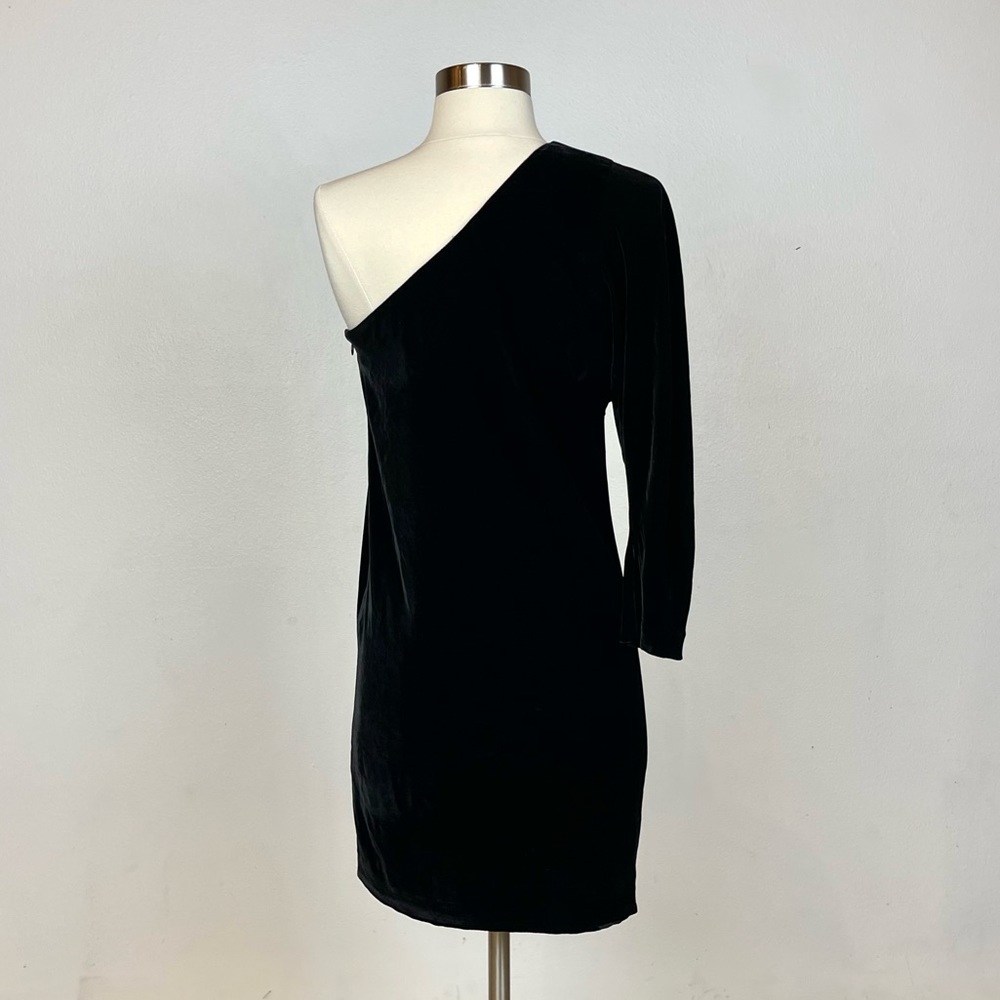 THEORY - Black Velvet One Shoulder long sleeve Birkita Mini Dress Sz 0.